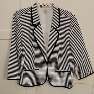 Dressbarn Black and White Striped Blazer with Notched Lapel Size 14